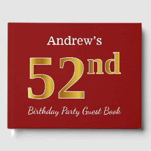 Red, Faux Gold 52nd Birthday Party + Custom Name Guest Book