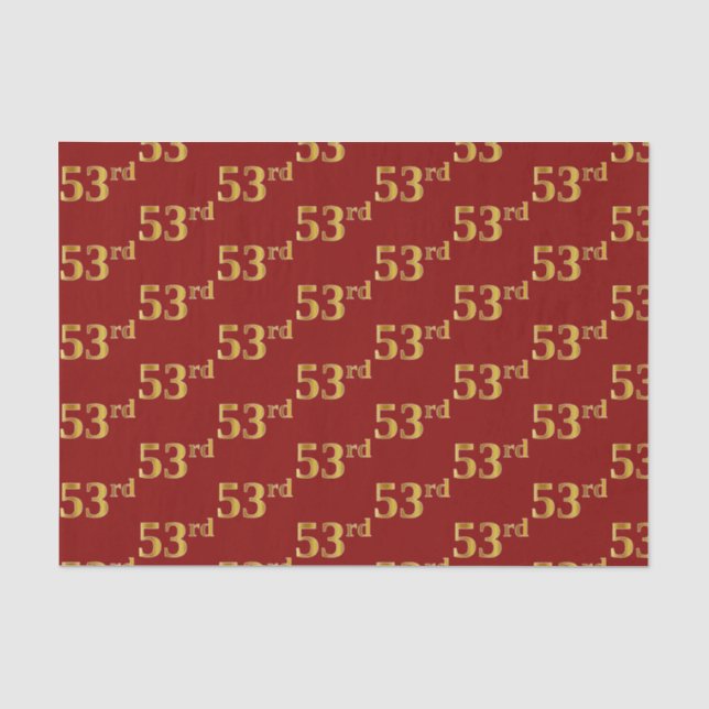 Red, Faux Gold 53rd (Fifty-Third) Event Tissue Paper (Front)