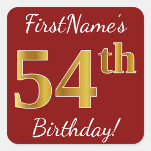 Red, Faux Gold 54th Birthday + Custom Name Sticker