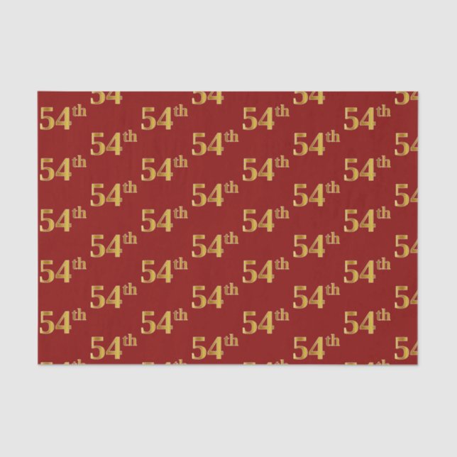 Red, Faux Gold 54th (Fifty-Fourth) Event Tissue Paper (Front)
