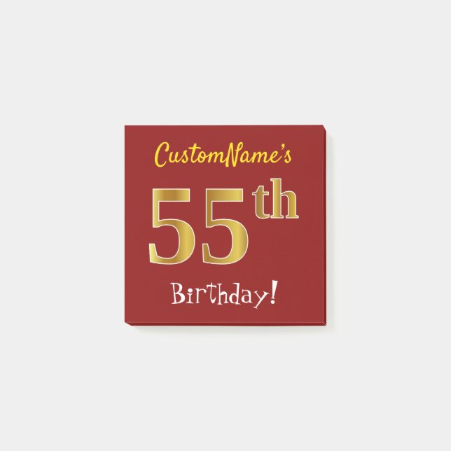 Red, Faux Gold 55th Birthday, With Custom Name Post-it Notes (Front)