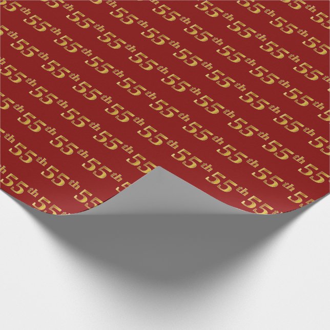 Red, Faux Gold 55th (Fifty-Fifth) Event Wrapping Paper (Corner)