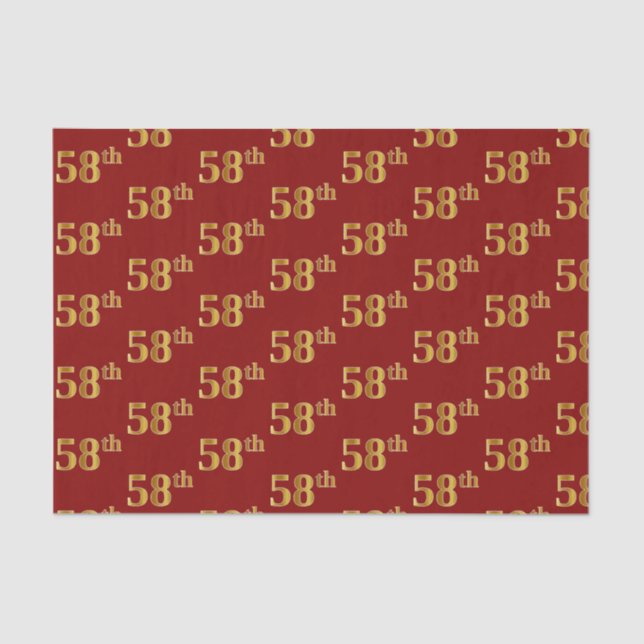 Red, Faux Gold 58th (Fifty-Eighth) Event Tissue Paper (Front)