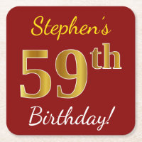 Red, Faux Gold 59th Birthday + Custom Name