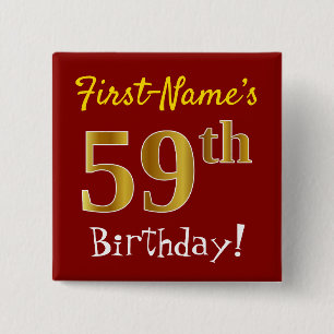 Red, Faux Gold 59th Birthday, With Custom Name 15 Cm Square Badge