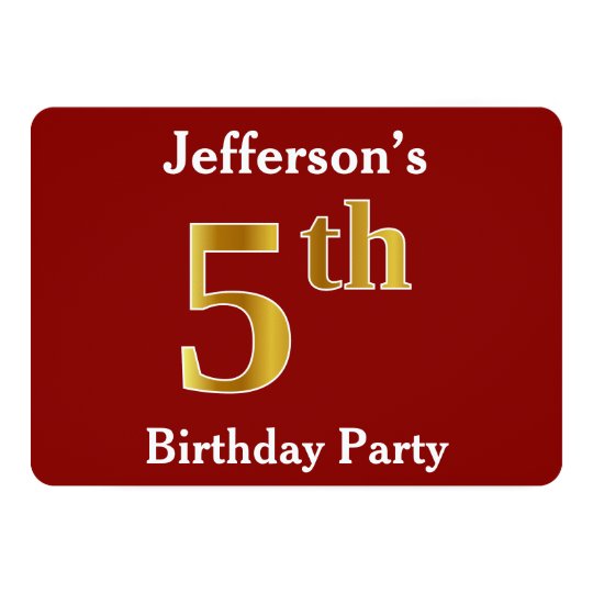 Red, Faux Gold 5th Birthday Party + Custom Name Card