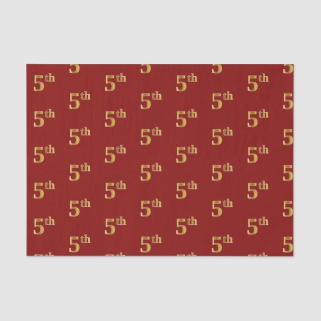 Red, Faux Gold 5th (Fifth) Event Tissue Paper (Front)