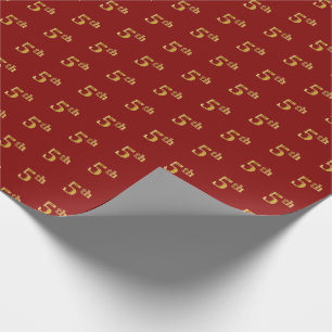 Red, Faux Gold 5th (Fifth) Event Wrapping Paper