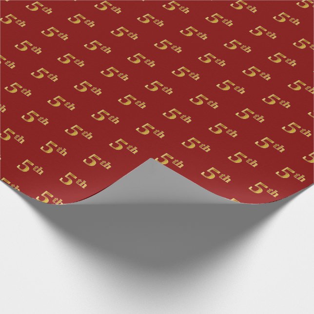 Red, Faux Gold 5th (Fifth) Event Wrapping Paper (Corner)