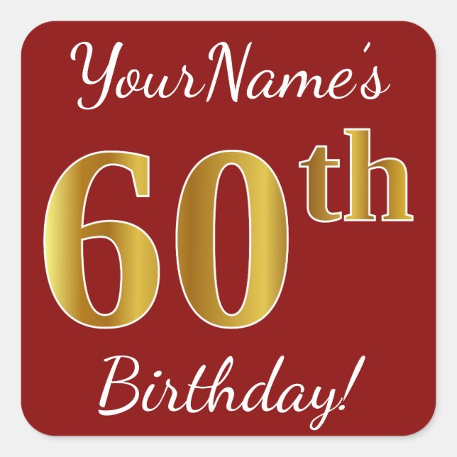 Red, Faux Gold 60th Birthday + Custom Name Sticker (Front)