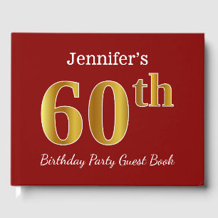 Red, Faux Gold 60th Birthday Party + Custom Name Guest Book