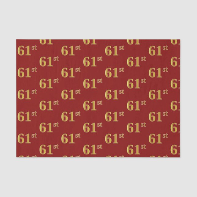 Red, Faux Gold 61st (Sixty-First) Event Tissue Paper (Front)