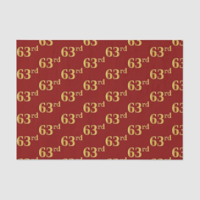 Red, Faux Gold 63rd (Sixty-Third) Event Tissue Paper (Front)