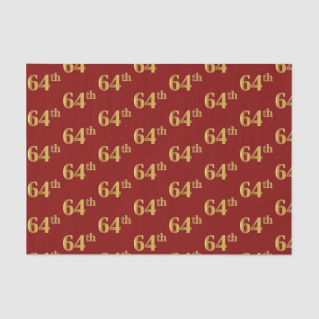 Red, Faux Gold 64th (Sixty-Fourth) Event Tissue Paper (Front)