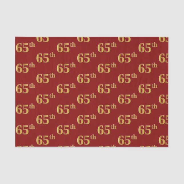 Red, Faux Gold 65th (Sixty-Fifth) Event Tissue Paper (Front)