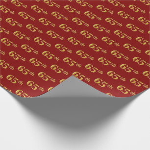 Red, Faux Gold 65th (Sixty-Fifth) Event Wrapping Paper