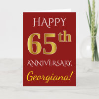 Red, Faux Gold 65th Wedding Anniversary + Name