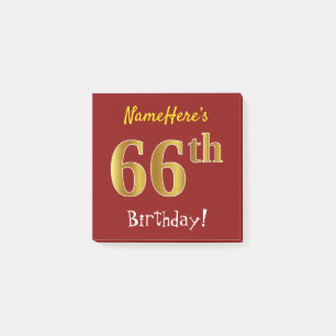 Red, Faux Gold 66th Birthday, With Custom Name Post-it Notes