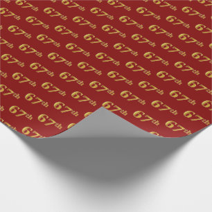 Red, Faux Gold 67th (Sixty-Seventh) Event Wrapping Paper