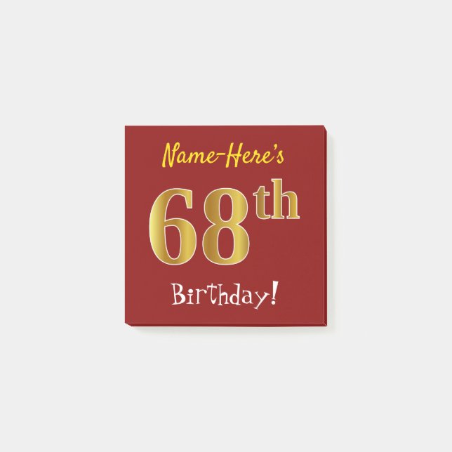 Red, Faux Gold 68th Birthday, With Custom Name Post-it Notes (Front)