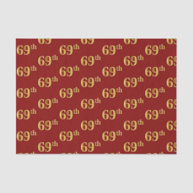 Red, Faux Gold 69th (Sixty-Ninth) Event Tissue Paper (Front)