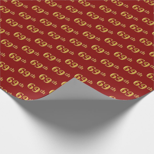 Red, Faux Gold 69th (Sixty-Ninth) Event Wrapping Paper (Corner)