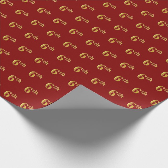 Red, Faux Gold 6th (Sixth) Event Wrapping Paper (Corner)