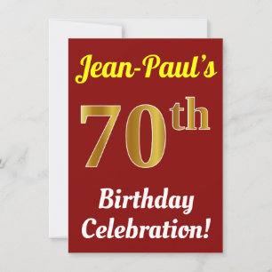 Red, Faux Gold 70th Birthday Celebration + Name Invitation