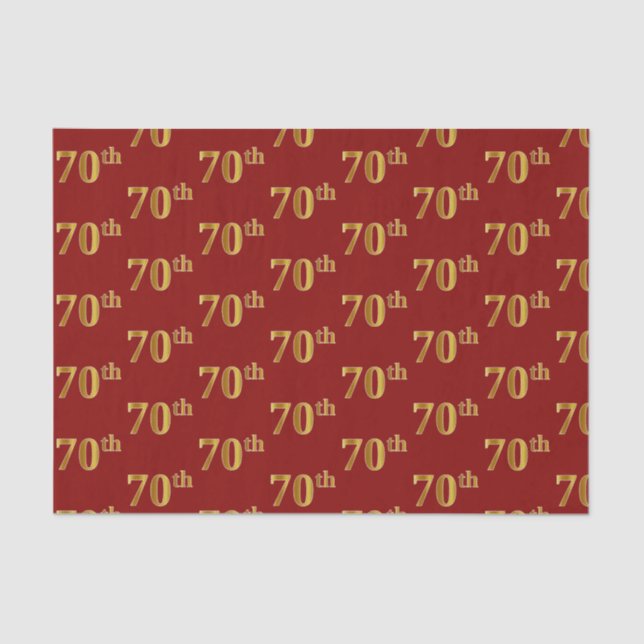Red, Faux Gold 70th (Seventieth) Event Tissue Paper (Front)
