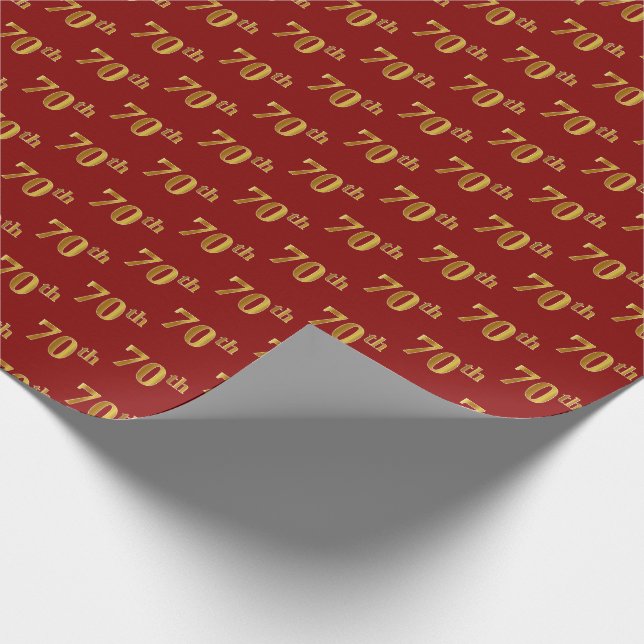 Red, Faux Gold 70th (Seventieth) Event Wrapping Paper (Corner)