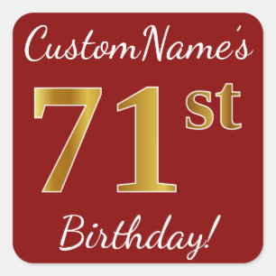 Red, Faux Gold 71st Birthday + Custom Name Sticker