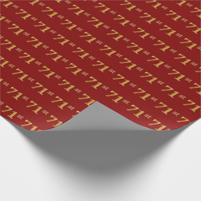 Red, Faux Gold 71st (Seventy-First) Event Wrapping Paper (Corner)