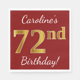 Red, Faux Gold 72nd Birthday + Custom Name Napkin