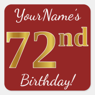Red, Faux Gold 72nd Birthday + Custom Name Sticker