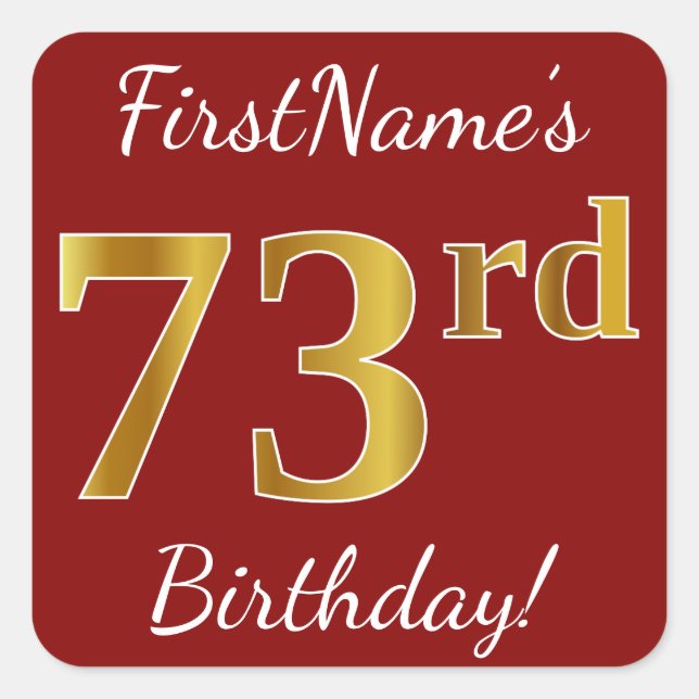 Red, Faux Gold 73rd Birthday + Custom Name Sticker (Front)