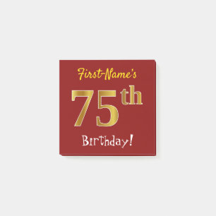 Red, Faux Gold 75th Birthday, With Custom Name Post-it Notes