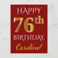 Red, Faux Gold 76th Birthday + Custom Name