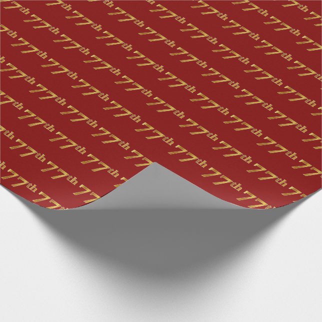 Red, Faux Gold 77th (Seventy-Seventh) Event Wrapping Paper (Corner)