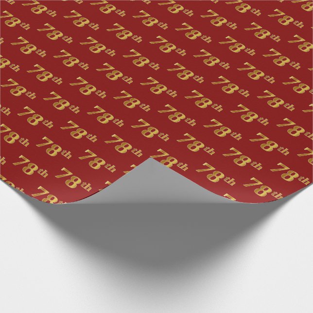 Red, Faux Gold 78th (Seventy-Eighth) Event Wrapping Paper (Corner)