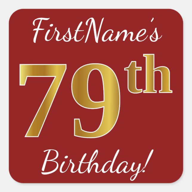 Red, Faux Gold 79th Birthday + Custom Name Sticker (Front)