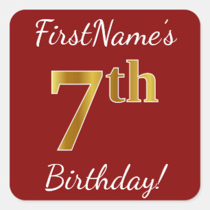 Red, Faux Gold 7th Birthday + Custom Name Sticker