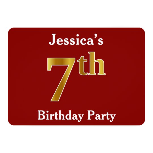 Red, Faux Gold 7th Birthday Party + Custom Name Card