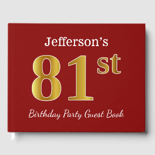 Red, Faux Gold 81st Birthday Party + Custom Name Guest Book