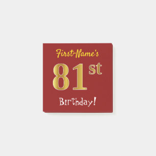 Red, Faux Gold 81st Birthday, With Custom Name Post-it Notes
