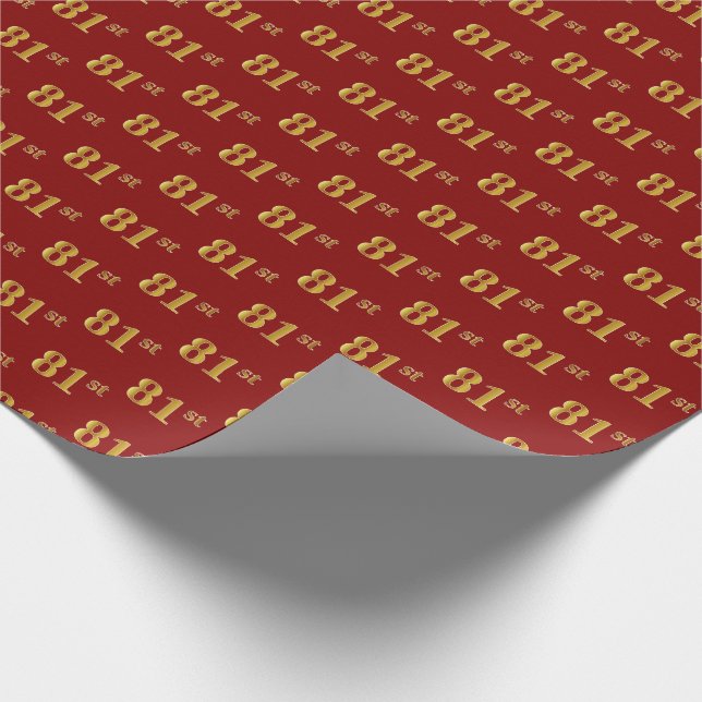 Red, Faux Gold 81st (Eighty-First) Event Wrapping Paper (Corner)
