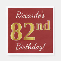 Red, Faux Gold 82nd Birthday + Custom Name