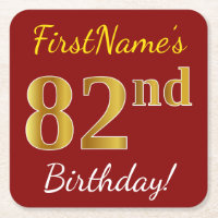 Red, Faux Gold 82nd Birthday + Custom Name
