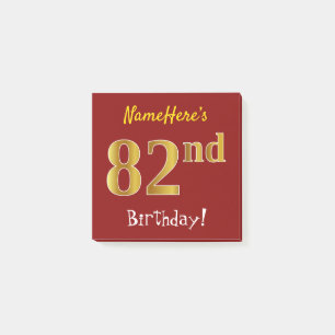 Red, Faux Gold 82nd Birthday, With Custom Name Post-it Notes