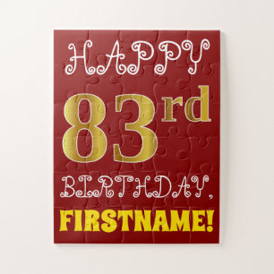 Red, Faux Gold 83rd Birthday + Custom Name Puzzle