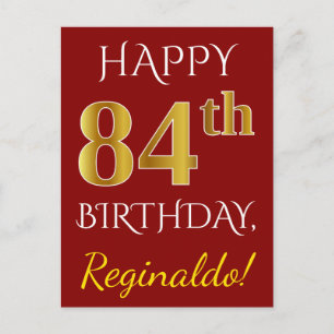 Red, Faux Gold 84th Birthday + Custom Name Postcard